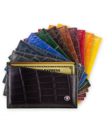 "Essentials" leather card holder - Genuine alligator (black, blue, green, brown, orange...) de France