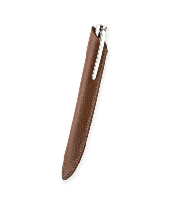 "Essential" Ballpoint pen leather case - Rhodium steel, gold colored steel or black PVD finish - Grained calf de la marque