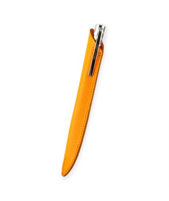 "Essential" Ballpoint pen leather case - Rhodium steel, gold colored steel or black PVD finish - Grained calf de la marque