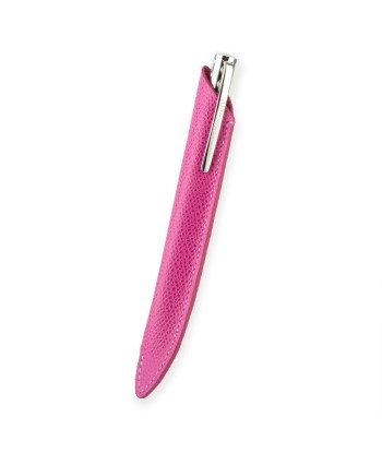 "Essential" Ballpoint pen leather case - Rhodium steel, gold colored steel or black PVD finish - Grained calf de la marque