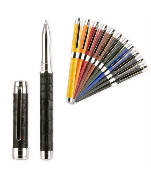 Rollerball pen – Rhodium steel – Alligator (black, blue, green, red...) rembourrage situé sous