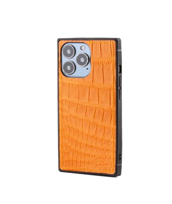 Clearance Sale - Leather iPhone "Square Case" - iPhone 13 Pro - Orange alligator le concept de la Pate a emporter 