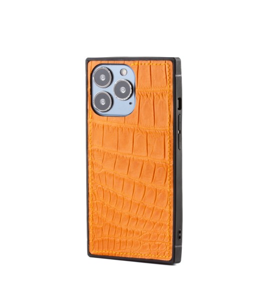 Clearance Sale - Leather iPhone "Square Case" - iPhone 13 Pro - Orange alligator le concept de la Pate a emporter 