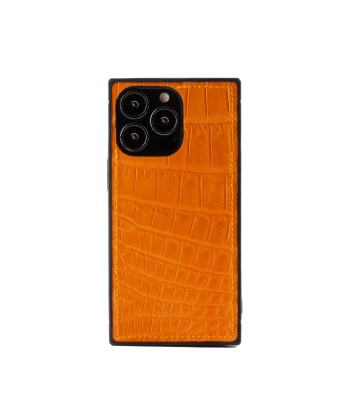 Clearance Sale - Leather iPhone "Square Case" - iPhone 13 Pro - Orange alligator le concept de la Pate a emporter 