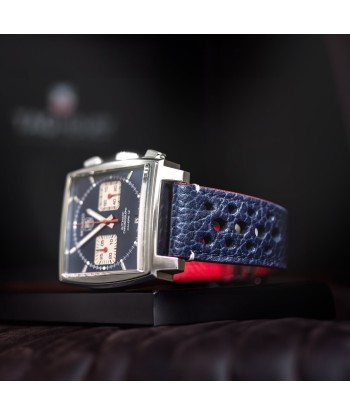 ​Tag Heuer Monaco - Leather watch band - Navy blue buffalo pour bénéficier 