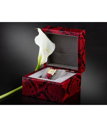 Leather watch box - Watch case for 1 watch - Red / black python destockage