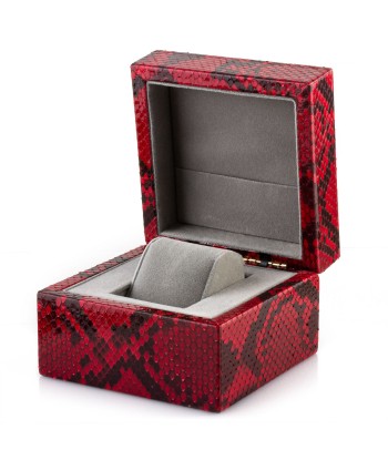 Leather watch box - Watch case for 1 watch - Red / black python destockage