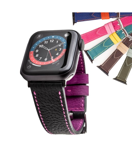 Apple Watch Leather Watchband "Holi" - Buffalo (black, blue, kaki, brown, pink) suggérées chez