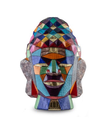 "Patchwork" leather Buddha head statue - Alligator / crocodile de votre