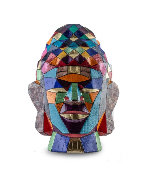 "Patchwork" leather Buddha head statue - Alligator / crocodile de votre