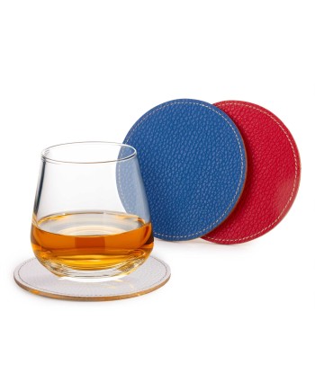 Set of 3 leather coasters - Buffalo (blue, white, red) Faites des économies