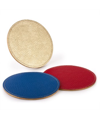 Set of 3 leather coasters - Buffalo (blue, white, red) Faites des économies