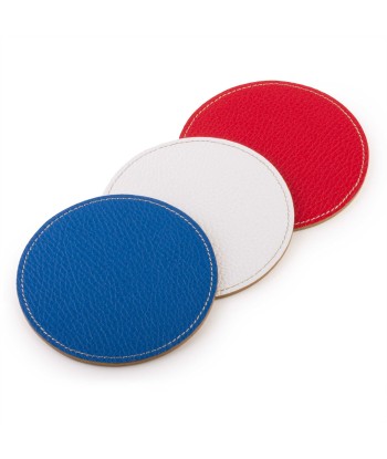 Set of 3 leather coasters - Buffalo (blue, white, red) Faites des économies