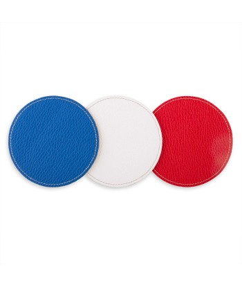 Set of 3 leather coasters - Buffalo (blue, white, red) Faites des économies