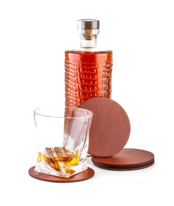 Set of 5 leather coasters - Brown grained calf le des métaux précieux