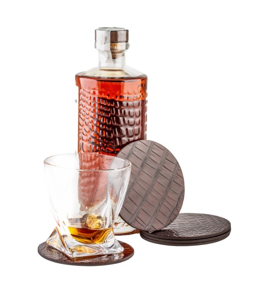 Set of 5 leather coasters - Havana brown "Patina" alligator prix