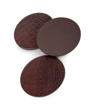 Set of 5 leather coasters - Havana brown "Patina" alligator prix