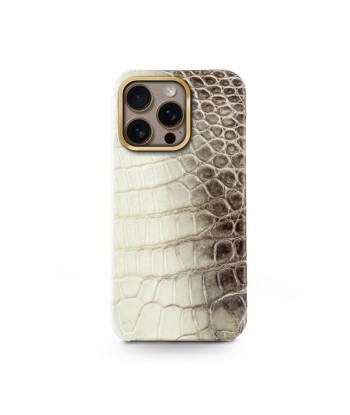 Leather iPhone case / cover "Prime" - iPhone 16 ( Pro & Pro Max only ) - Genuine "Himalaya" crocodile le des métaux précieux