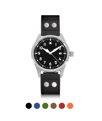 IWC Pilot type rubberized watch strap with rivets - Rubber (black, grey, blue, green, brown...) destockage