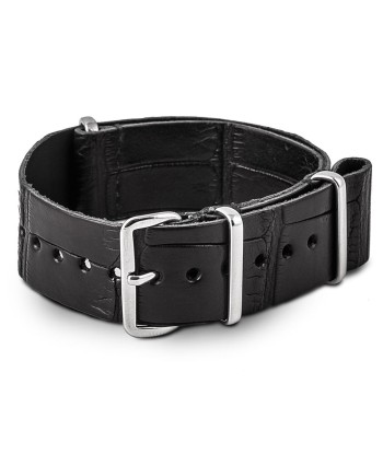 Bracelet montre Nato cuir - Alligator noir ou a consommer sur place