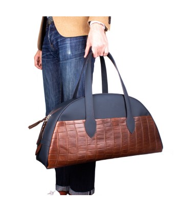 Sac voyage cuir - Veau bleu / Alligator marron Livraison rapide