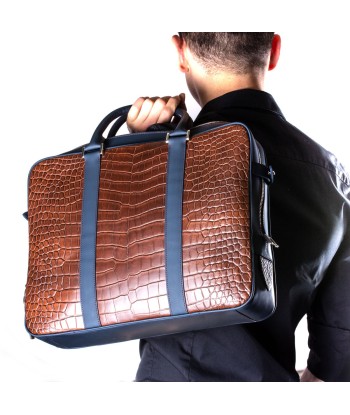 Mallette business cuir - Alligator marron / Veau bleu livraison et retour toujours gratuits