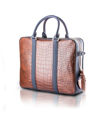 Mallette business cuir - Alligator marron / Veau bleu livraison et retour toujours gratuits