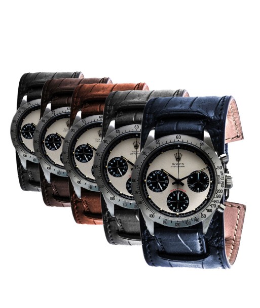 Bracelet bund vintage Paul Newman Daytona - Bracelet-montre cuir - Alligator (noir, marron, gris, bleu) français