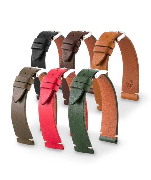 Bracelet "Retro" - Bracelet montre cuir - Veau type barenia (noir, marron, kaki, rouge, vert) Comparez plus de prix