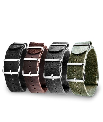 Bracelet-montre Nato cuir - Veau brossé (noir, marron, gris, kaki) 50-70% off 