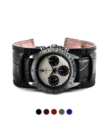 Bracelet bund vintage Paul Newman Daytona - Bracelet-montre cuir - Alligator (noir, marron, gris, bleu) français