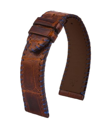 Bracelet montre cuir - Yachting couture semi tribale - Alligator (marron / bleu, bleu / marron) Le MVP de beaucoup