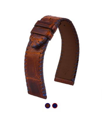 Bracelet montre cuir - Yachting couture semi tribale - Alligator (marron / bleu, bleu / marron) Le MVP de beaucoup