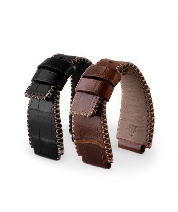 Bell & Ross - Bracelet-montre cuir - Alligator couture tribale (noir / marron, marron / marron) français