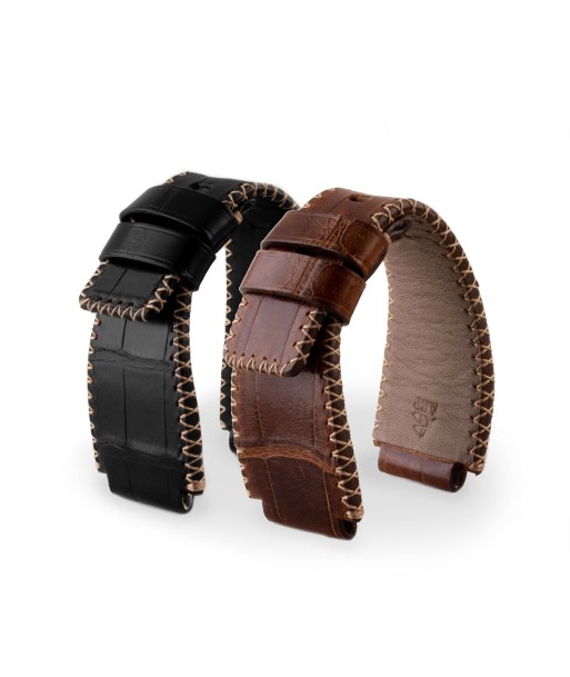 Bell & Ross - Bracelet-montre cuir - Alligator couture tribale (noir / marron, marron / marron) français