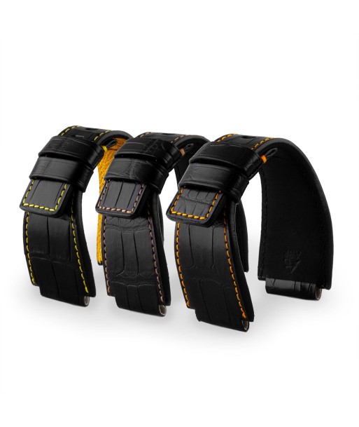 Bell & Ross - Bracelet montre cuir - Alligator couture contrastée (noir / jaune, noir / marron, noir / orange) de votre