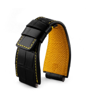 Bell & Ross - Bracelet montre cuir - Alligator couture contrastée (noir / jaune, noir / marron, noir / orange) de votre