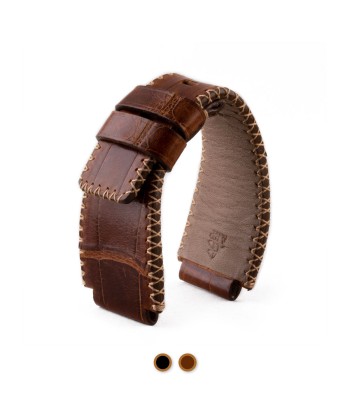 Bell & Ross - Bracelet-montre cuir - Alligator couture tribale (noir / marron, marron / marron) français