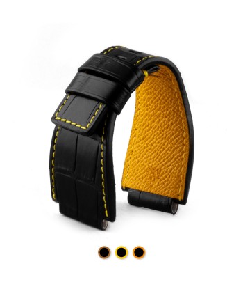 Bell & Ross - Bracelet montre cuir - Alligator couture contrastée (noir / jaune, noir / marron, noir / orange) de votre