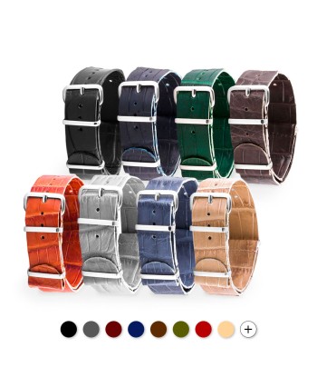 Bracelet-montre Nato 100% Wild cuir - Alligator sauvage (noir, marron, bleu, gris...) livraison gratuite