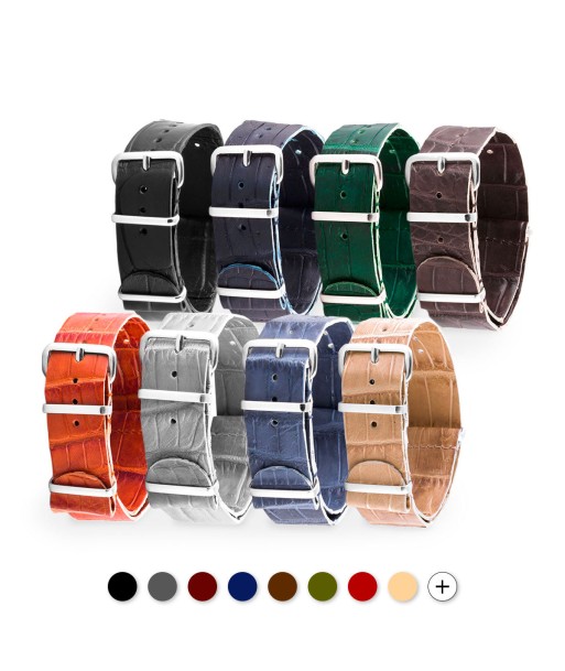 Bracelet-montre Nato 100% Wild cuir - Alligator sauvage (noir, marron, bleu, gris...) livraison gratuite