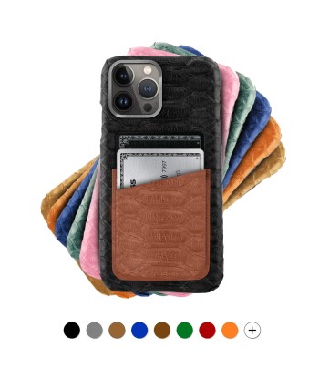 Leather iPhone "Card case" / cover with 2 credit card pockets - iPhone 13 ( Pro / Max ) - Python leather À commander