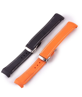 Omega Speedmaster / Seamaster - Bracelet montre caoutchouc - Rubber cousu (noir,orange) soldes