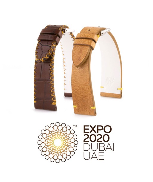 Tribute to Expo 2020 Dubai - Leather watch band - Alligator and camel (white / brown / yellow) vente chaude votre 