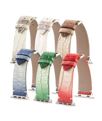 Apple Watch - Bracelet de montre "Himalaya" cuir - Alligator (gris, bleu, vert, marron, rouge) pas cher