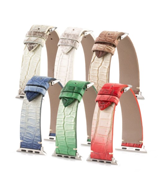 Apple Watch - Bracelet de montre "Himalaya" cuir - Alligator (gris, bleu, vert, marron, rouge) pas cher