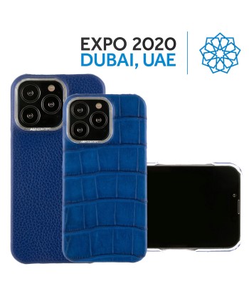 Hommage à l'Expo 2020 Dubai - Coque cuir pour iPhone 13 et 12 ( Pro / Max ) - Alligator et buffle bleu Le MVP de beaucoup