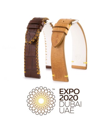 Hommage à l'Expo 2020 Dubai - Bracelet de montre cuir - Alligator et chameau (blanc / marron / jaune) de technologie