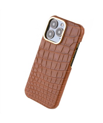 Hommage à l'Expo 2020 Dubai - Coque cuir pour iPhone 13 et 12 ( Pro / Max ) - Alligator et buffle marron en linge