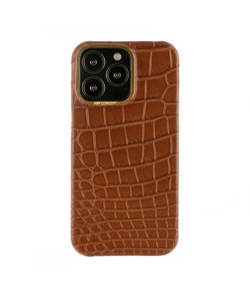 Hommage à l'Expo 2020 Dubai - Coque cuir pour iPhone 13 et 12 ( Pro / Max ) - Alligator et buffle marron en linge